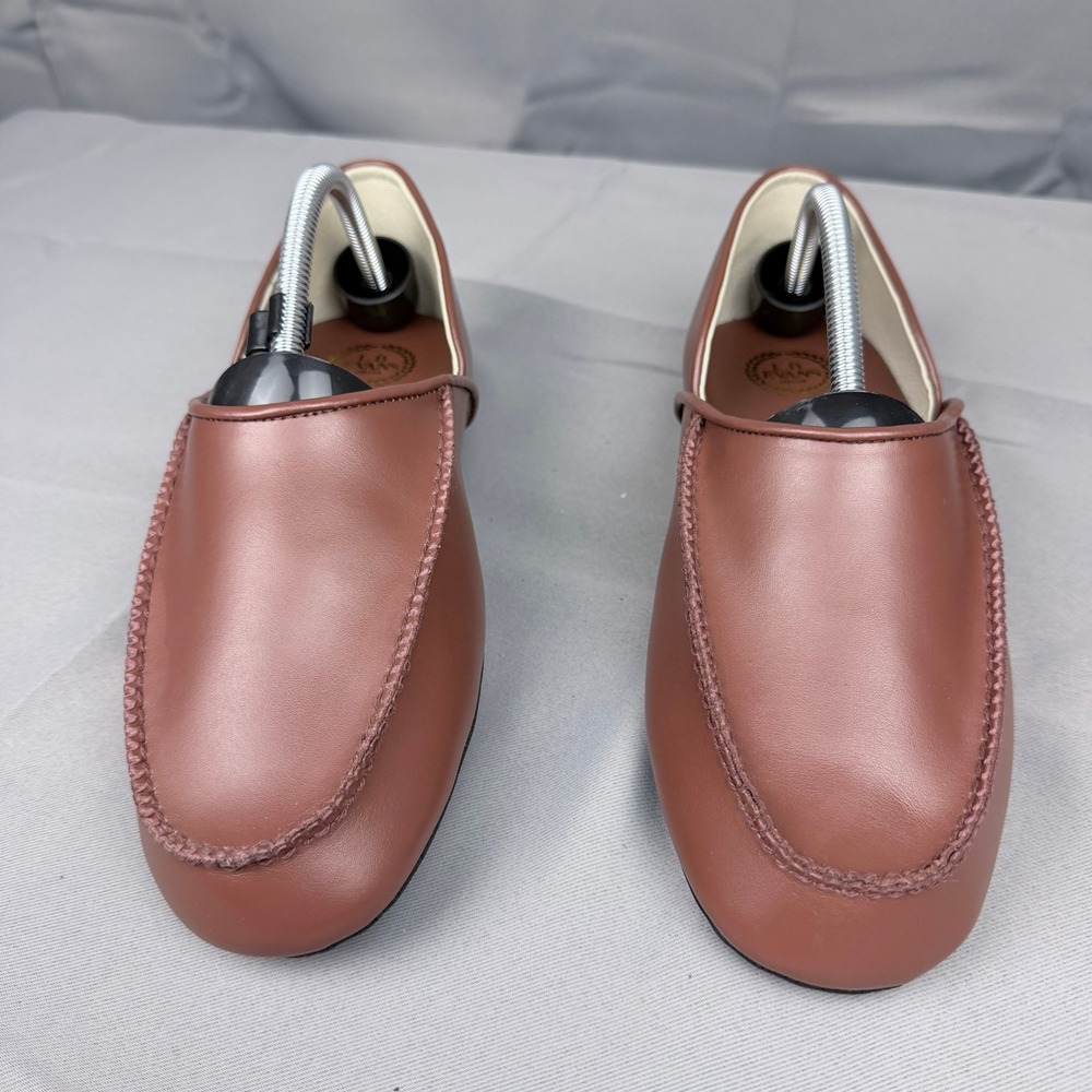 LB Evans 2198 Mens Brown Leather Moc Toe Slip On Slippers House Shoes 9EEE - Picture 3 of 8